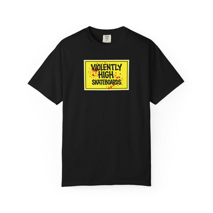 Violently High Skateboards T-Shirt — Retro Yellow Skate Logo Tee