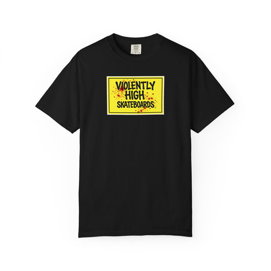 Violently High Skateboards T-Shirt — Retro Yellow Skate Logo Tee
