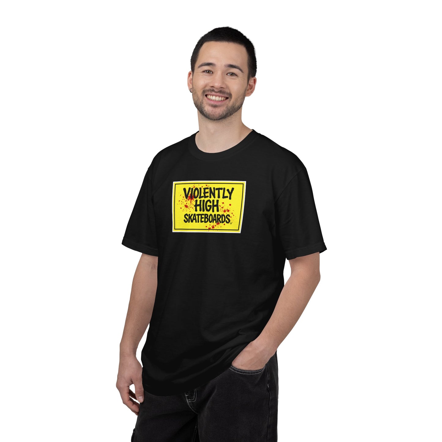Violently High Skateboards T-Shirt — Retro Yellow Skate Logo Tee