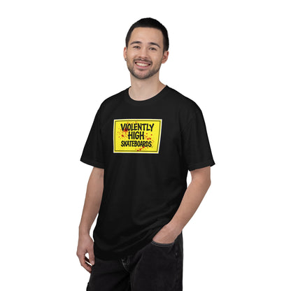 Violently High Skateboards T-Shirt — Retro Yellow Skate Logo Tee
