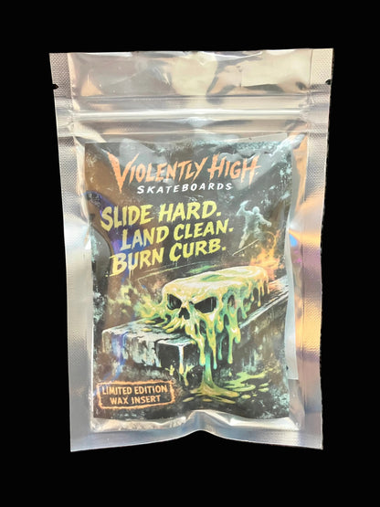 Violently High Skateboards Premium Curb Wax — Singles & 3‑Pack (30 g Each) with Collectible Sticker