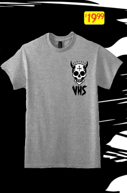 VHS gray short sleeve logo T SHIRT Demon skull