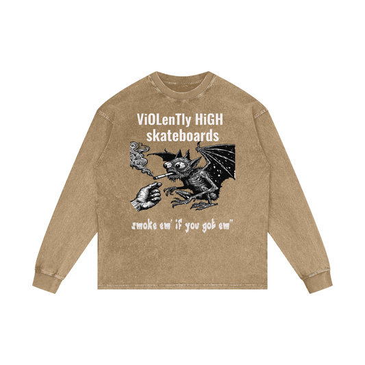 Smoke Em’ If You Got Em’ Acid Wash Oversize Long Sleeve T-Shirt – Free Shipping